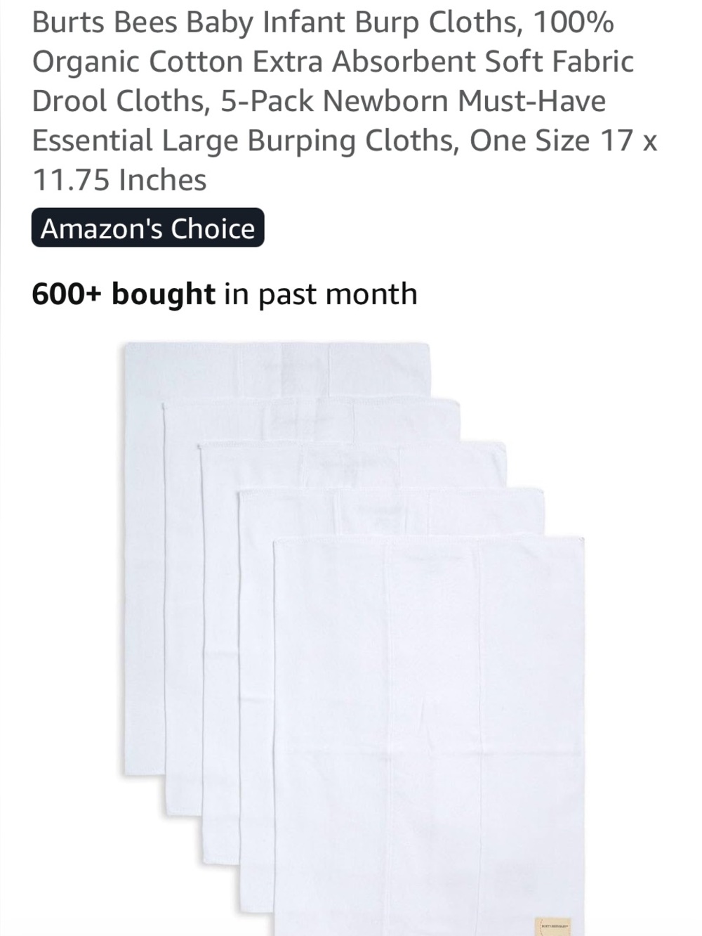 Burt’s bees baby burp cloths white NWT